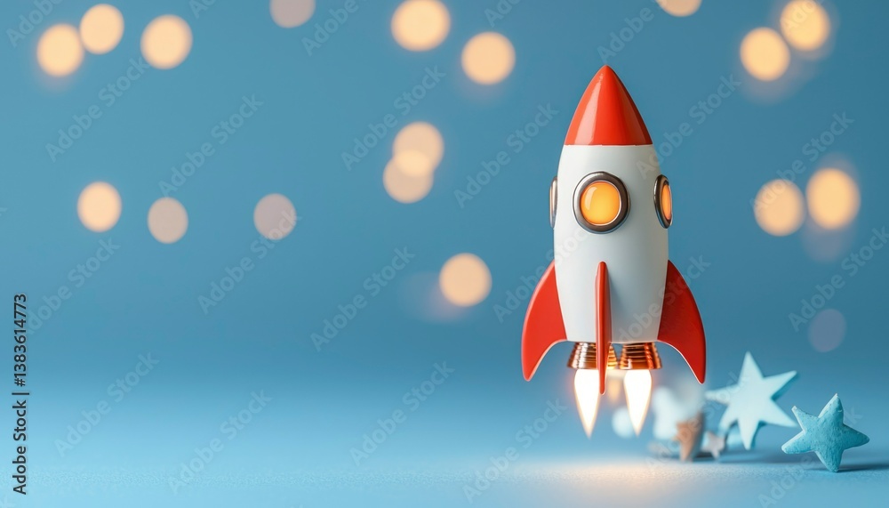 Rocket Launch on Blue Background Rocket Launch on Blue Background