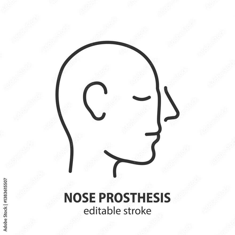 Nose prosthesis line icon. Vector illustration. Editable stroke. Nose prosthesis line icon. Vector illustration. Editable stroke.