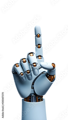 White cyborg robotic hand pointing his finger - 3D rendering isolated on transparent