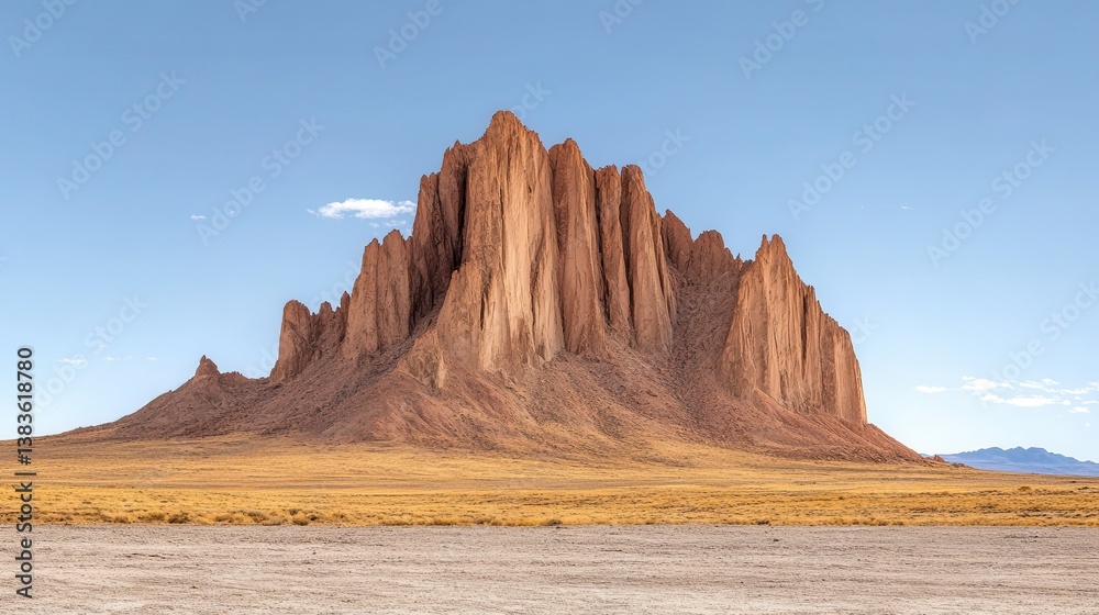 Shiprock formation rising from the desert plains in new mexico