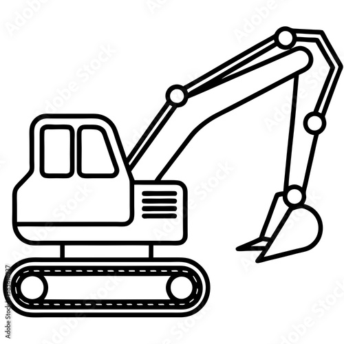 Minimalist Compact Excavator Line Art Vector on White Background