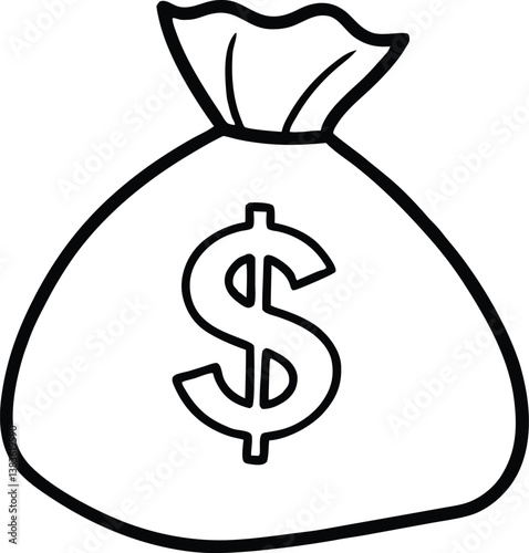 Money Bag outline illustration,Outline drawing money bag with dollars line clipart symbol