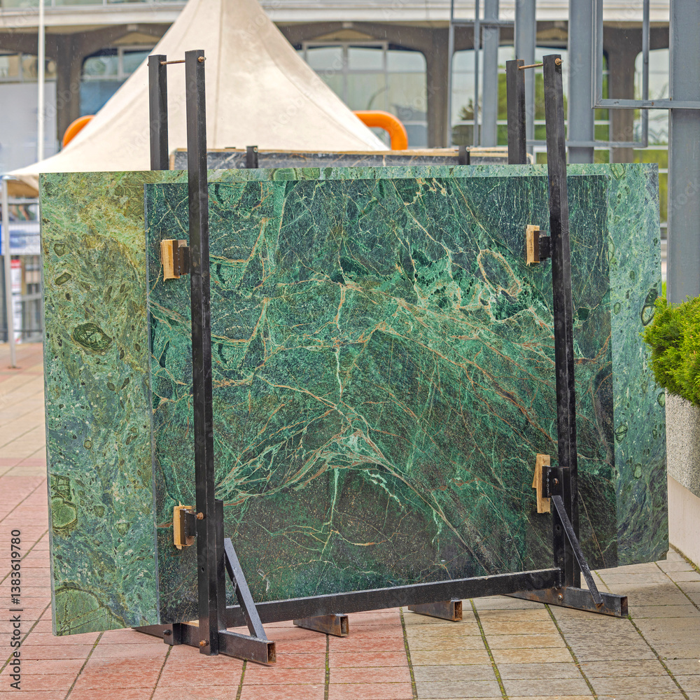 Large Green Marble Stone Slab in Transport Frame