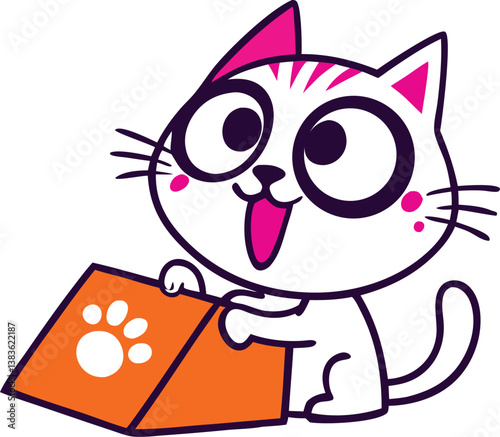 Cute Cartoon Cat Reading a Book