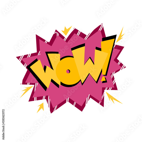 Speech bubble with text WOW on white background in the style of the 90s. Vector illustration, comics boom boom bang vector element