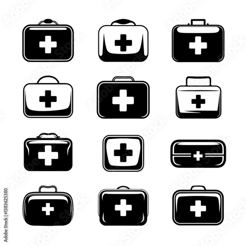 First Aid Kit Silhouette Vector Bundle Black and White First Aid Kit Clipart EPS Illustration