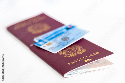 Italy - Close-up of Italian documents for identification and healthcare: passport, ID card, and Tessera Sanitaria