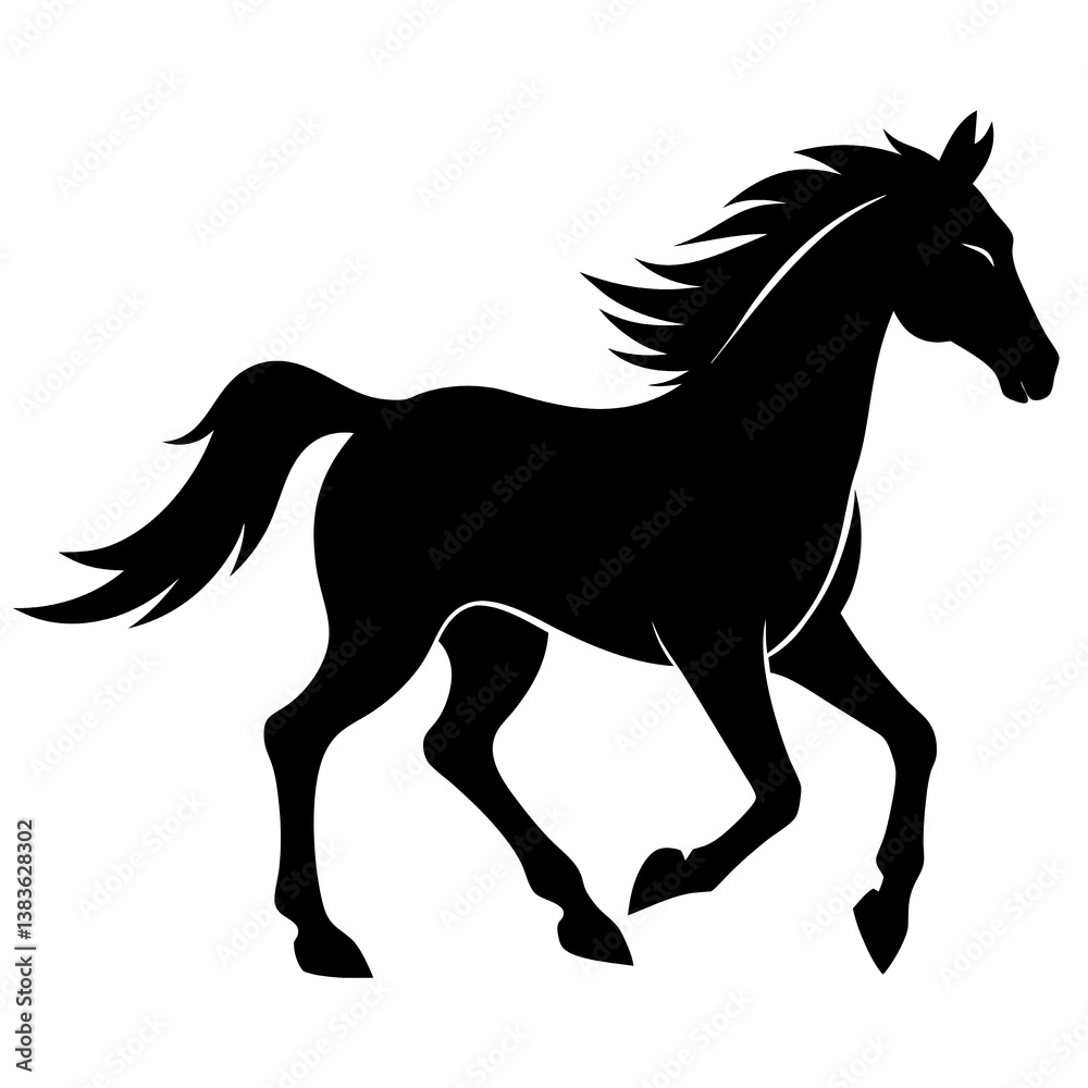 Obraz premium Black silhouette of a running horse on a white background. Vector illustration