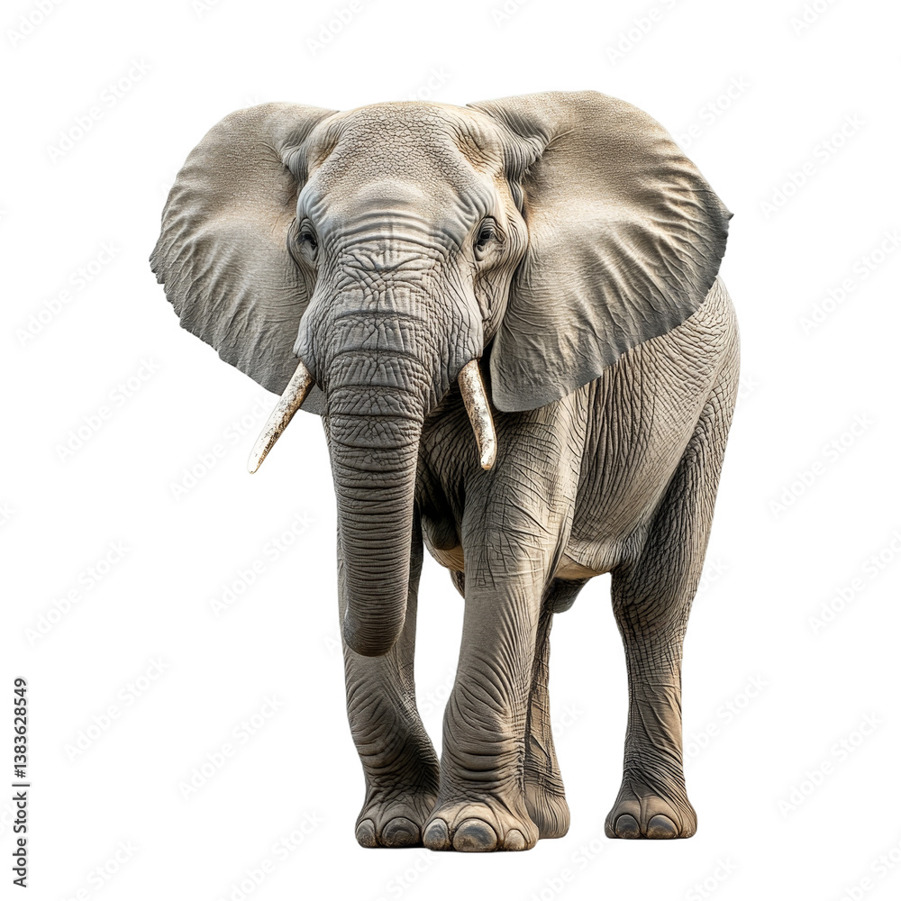 Fototapeta premium Majestic African Elephant Standing Proudly in Natural Habitat Landscape on White isolate background