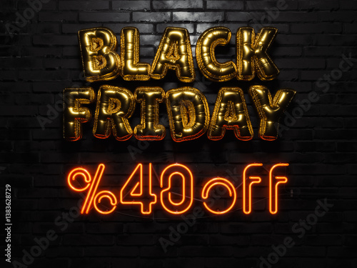 Black Friday Balloon Letters with Neon Discount Sign