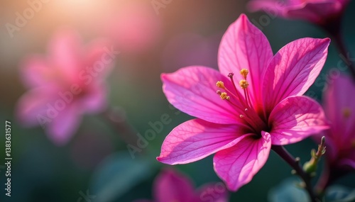 Delicate fuchsia flowers, swirling pattern, soft focus , fabric, print
