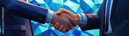 Business handshake against geometric background. Two people closing a deal
