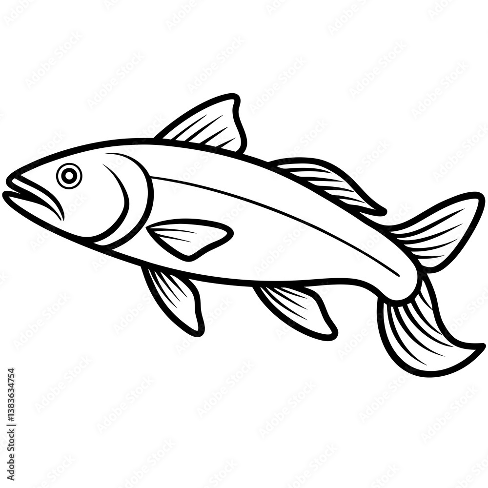 Minimalist Bowfin Line Art Vector on White Background