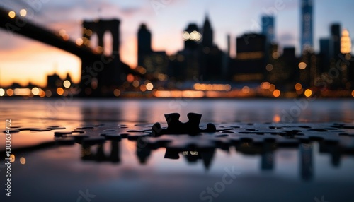 City skyline reflected in puzzle