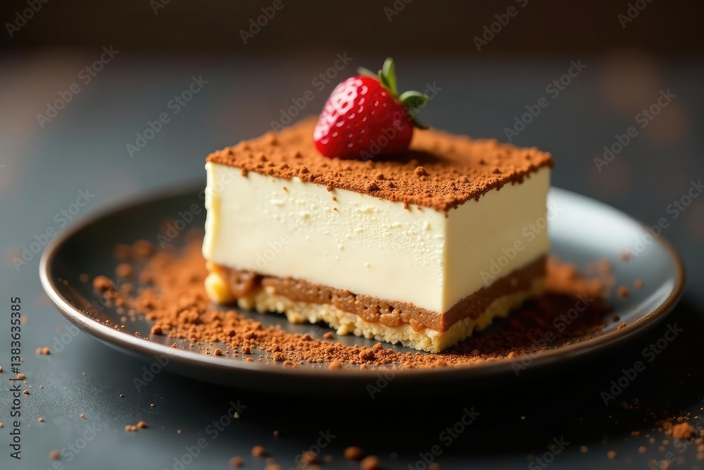 Individual tiramisu portion, dusted cocoa, elegant presentation , italian, italian cuisine Individual tiramisu portion, dusted cocoa, elegant presentation , italian, italian cuisine