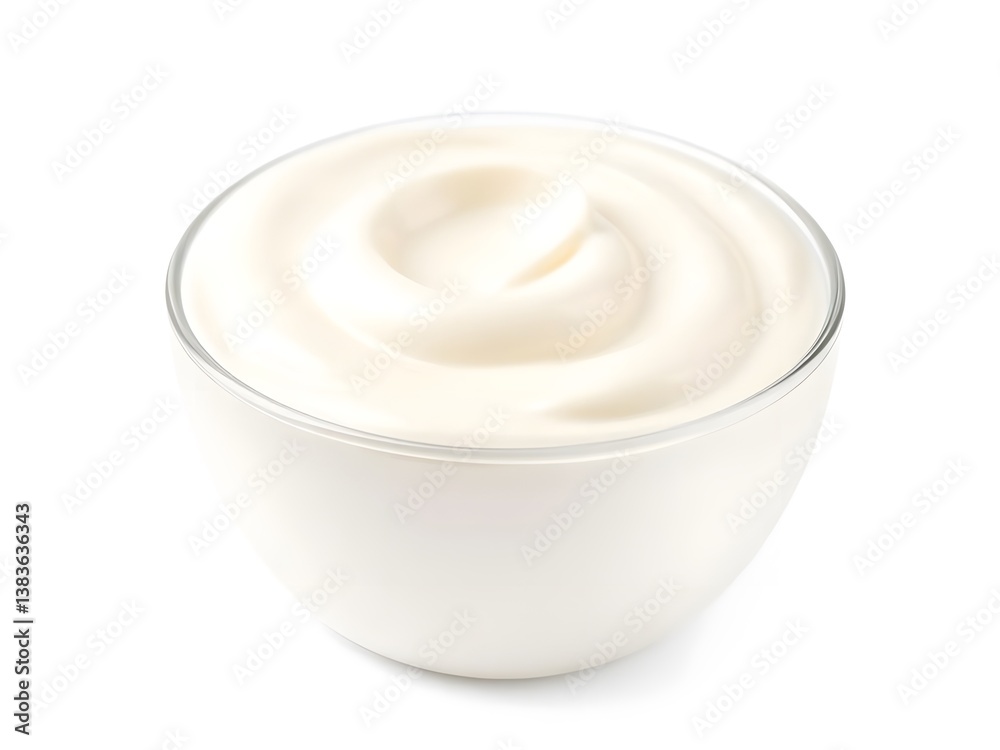 Smooth and Creamy Fresh Yogurt in a Glass Bowl Isolated on a White Background Smooth and Creamy Fresh Yogurt in a Glass Bowl Isolated on a White Background