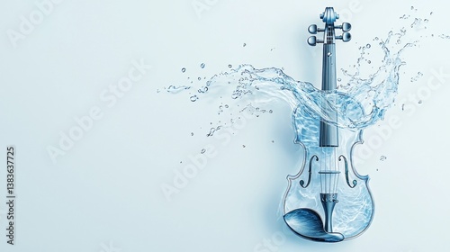 Hyperrealism painting surreal vivid detailed. A surreal image of a violin submerged in water, surrounded by splashes, blending music and aquatic themes.