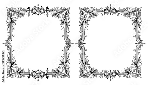 Set of Vintage Floral Frame Templates – Elegant Calligraphic Ornaments on White