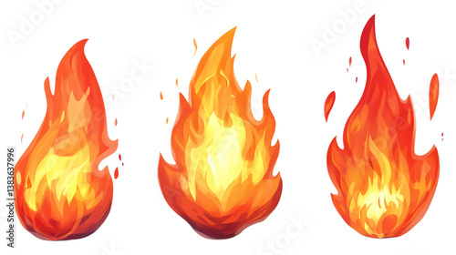 Pack of Awful Cartoon Fire set on Transparent Background for Comic Effects, Emergency Posters, or Animated Chaos Scenes photo