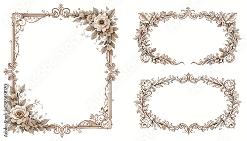 Set of Vintage Floral Frame Templates – Elegant Calligraphic Ornaments on White