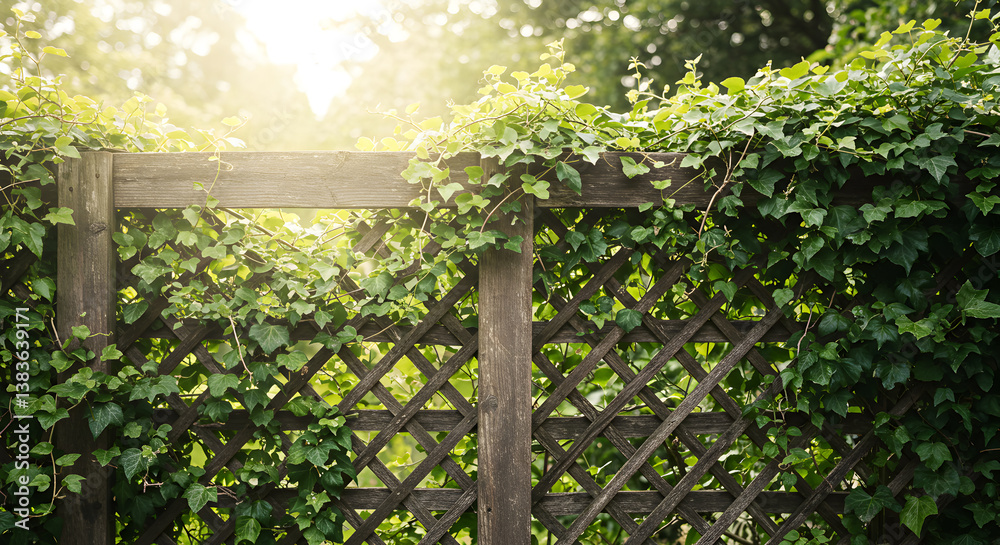 Fototapeta premium Wooden Trellis Covered in Climbing Ivy on a Sunny Day in Summer