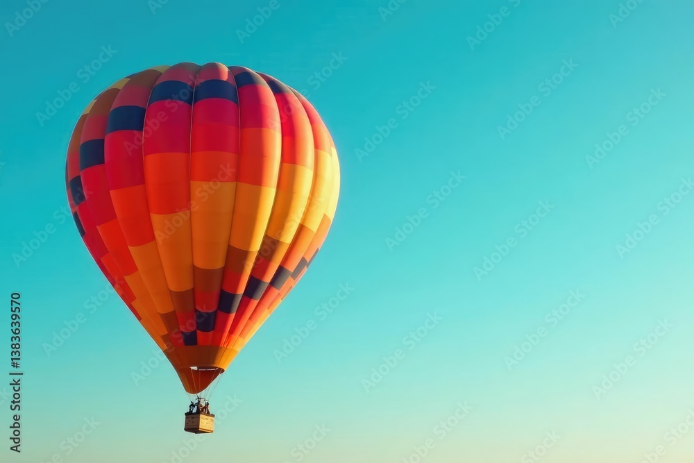 Naklejka premium Lone, brightly colored hot air balloon against clear sky, sky, bold