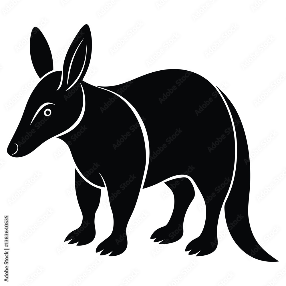 Naklejka premium Black silhouette Aardvark with white background 
