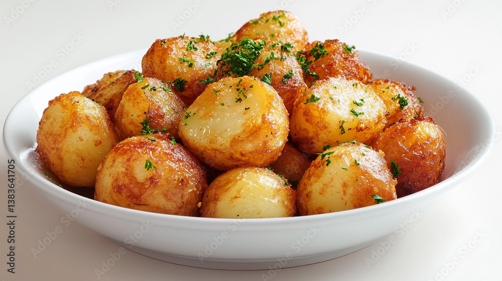 Crispy Roasted Potatoes Garlic Herb Parsley Garnish Golden Brown Food Photography Crispy Roasted Potatoes Garlic Herb Parsley Garnish Golden Brown Food Photography