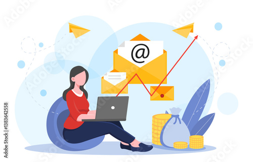 Email marketing income growth concept. Vector illustration