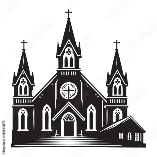 Majestic Cathedral silhouette, showcasing the grandeur of sacred architecture – Cathedral illustration – Cathedral vector – Religious building silhouette


