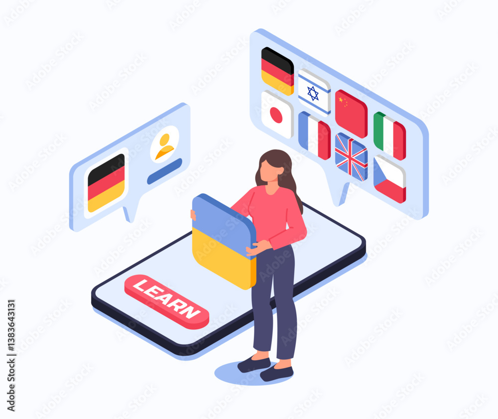 Language learning app concept. Vector illustration Language learning app concept. Vector illustration