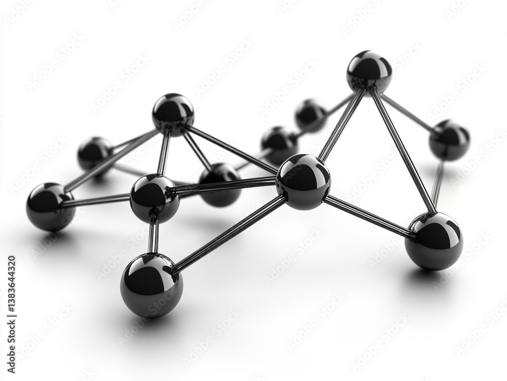 Fototapeta premium Abstract Black Network Connection Molecular Structure Sphere Technology Science 3D R