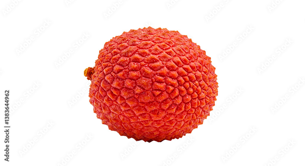 A single lychee fruit with a textured red rind isolated against a solid black background in a studio shot A single lychee fruit with a textured red rind isolated against a solid black background in a studio shot