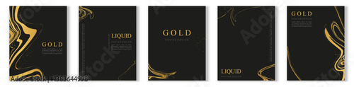 Elegant black and gold liquid posters. Vector illustration