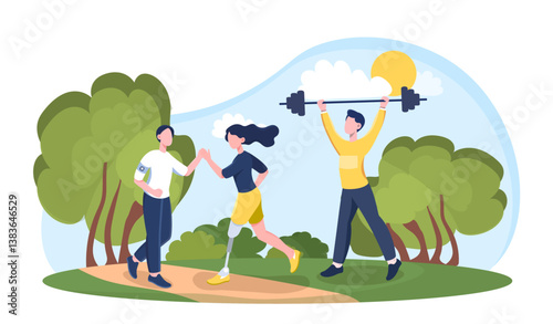 Inclusive fitness concept outdoors. Vector illustration