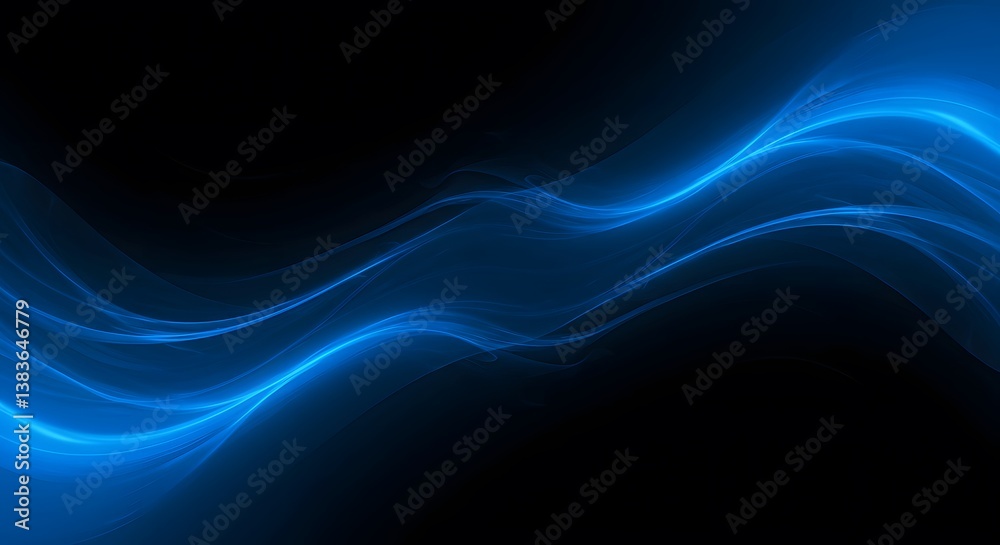 Obraz premium Abstract Blue Wave Flowing Energy on Dark Background Generative AI