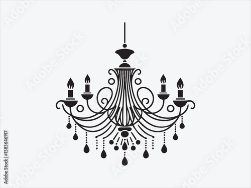 Elegant Chandelier Silhouette with Ornate Vintage Design for Luxurious and Classic Decor