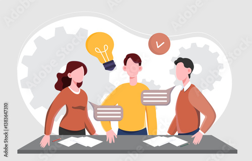 Team brainstorming new idea concept. Vector illustration