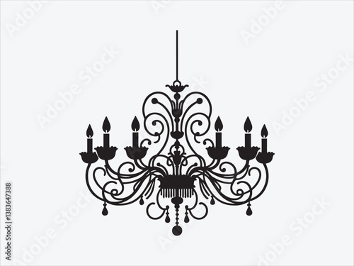 Elegant Chandelier Silhouette with Ornate Vintage Design for Luxurious and Classic Decor