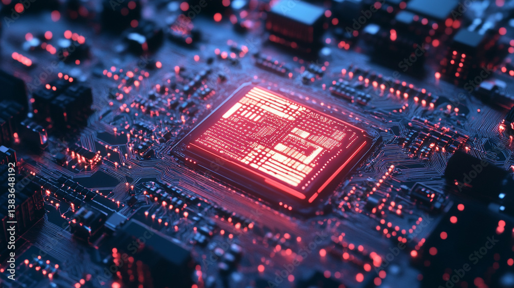 Obraz premium A glowing circuit board pattern highlights the rise of AI and innovation.