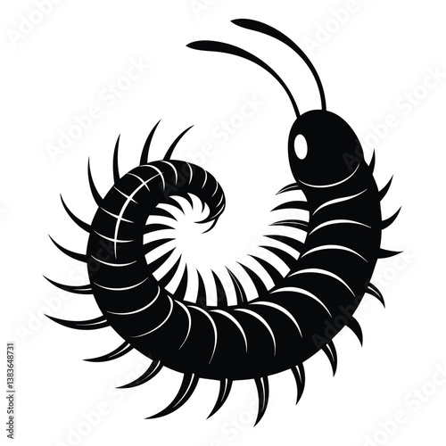 Black silhouette Millipede with no background 
