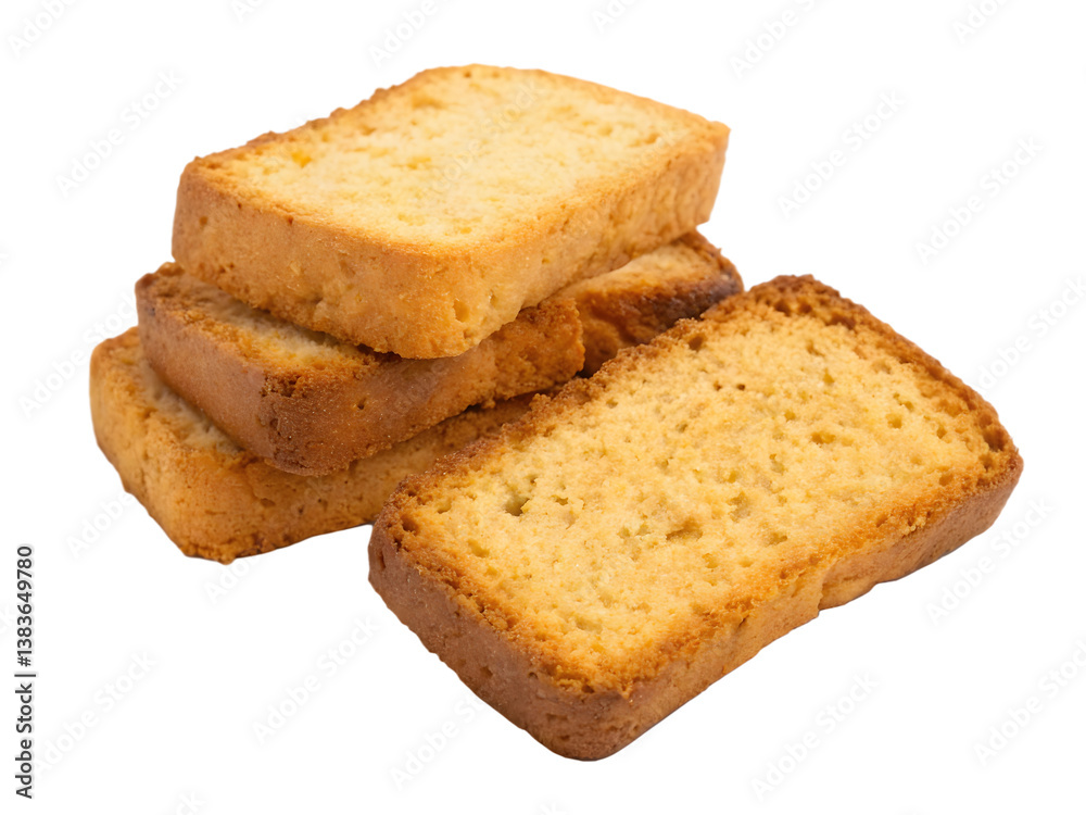 Golden Brown Rusks, Close-up, on Transparent Background Golden Brown Rusks, Close-up, on Transparent Background