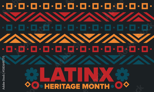 Latinx Heritage Month. National Hispanic Heritage Month. Hispanic and Latino Americans culture. Celebrate annual in United States. Poster, card, banner and background. Vector illustration