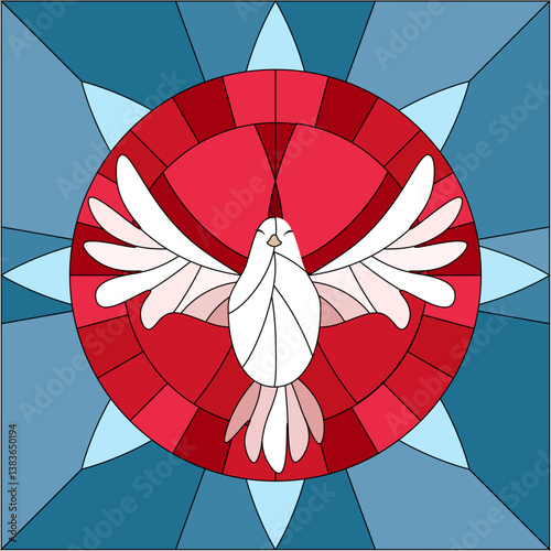 White dove symbol of the holy spirit to Pentecost stained glass
