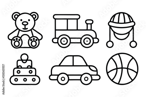 toys editable stroke outline icons set isolated on