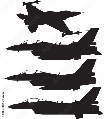 Silhouette Fighter Jets Flying In Formation Vector Illustration