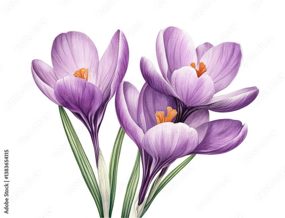 Naklejka premium Beautiful purple crocuses blooming in nature's garden isolated on transparent background, png