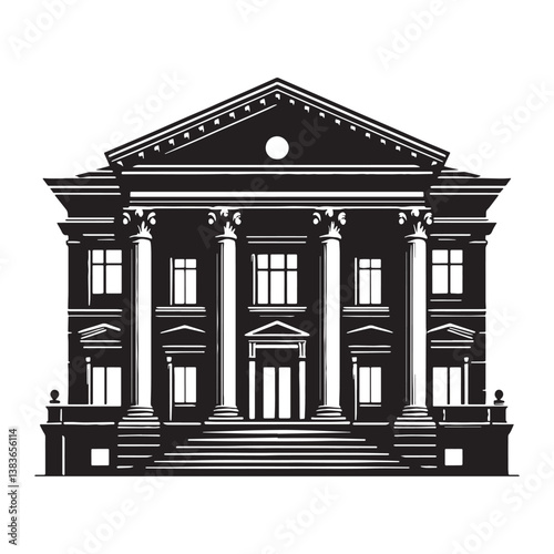 Monumental Courthouse silhouette, reflecting the significance of the judicial system – Courthouse illustration – Courthouse vector – Monumental justice silhouette


