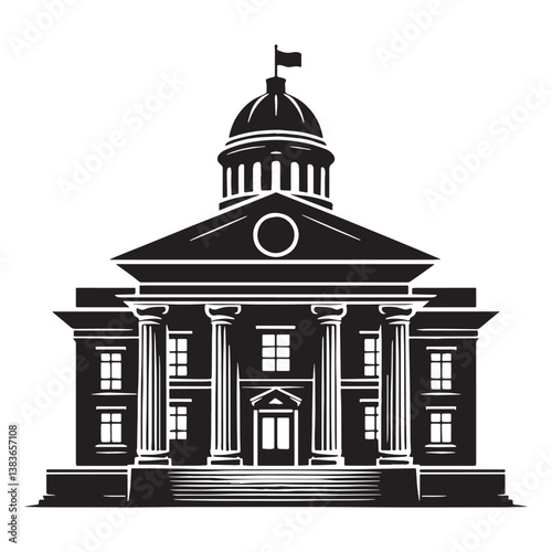 Powerful Courthouse silhouette, representing the core of judicial proceedings – Courthouse illustration – Courthouse vector – Legal institution silhouette


