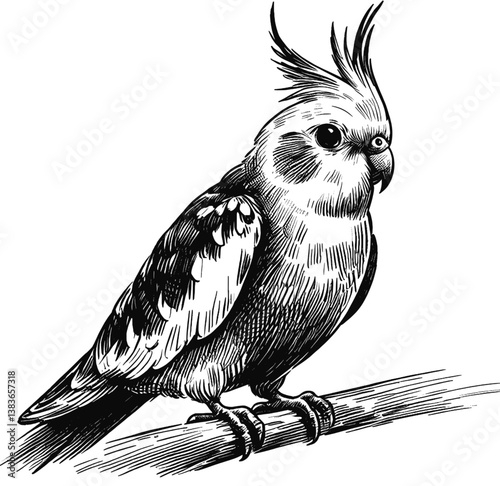 Cockatiel line art drawing ink sketch vector hand drawn illustration background